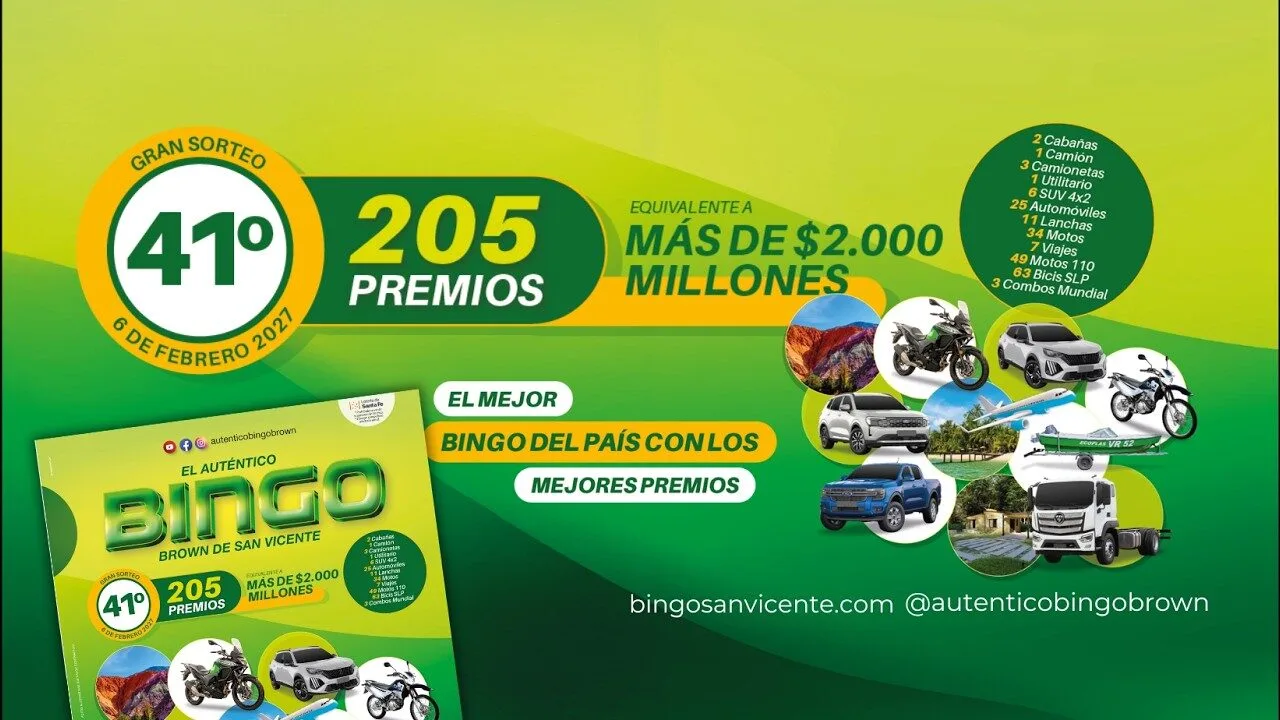 41° Gran Sorteo Bingo Brown de San Vicente — 205 premios por más de $2.000 millones
